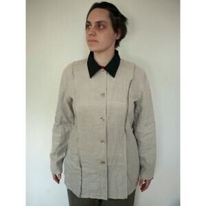 Womens JSong Collection 100% Linen Fitted Jacket Blazer Button Up Shirt 10 Beige